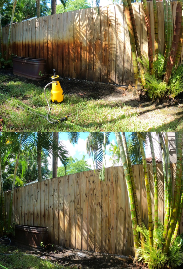 Wooden fence soft wash rust stain removal